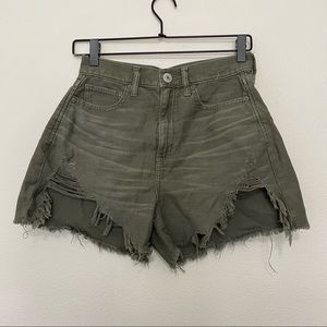 American eagle highest rise mom shorts grey super distressed raw hem sz.4 womens